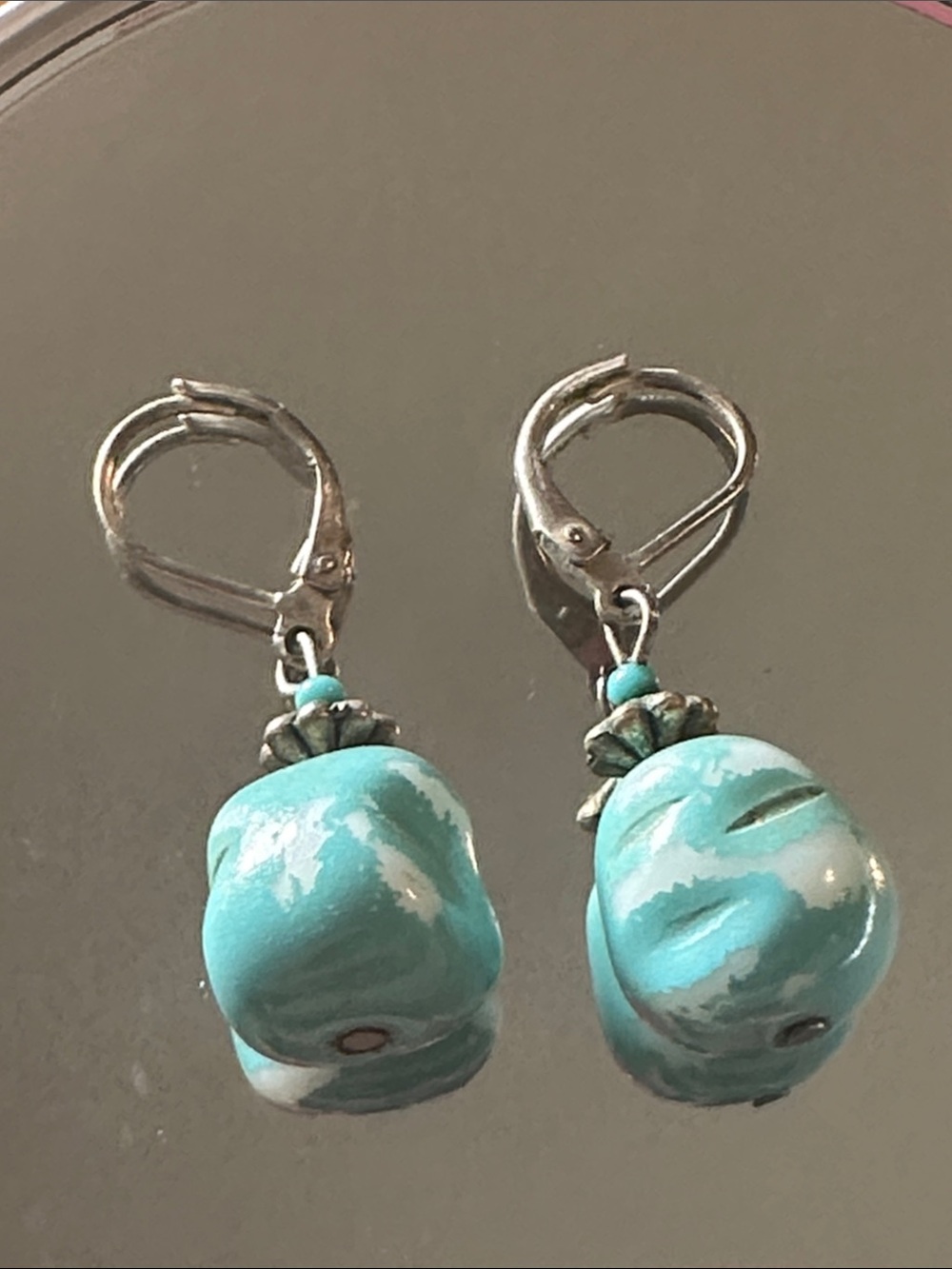 Premier Designs Turquoise Marbled Drop Earrings with Silver-Tone Hooks